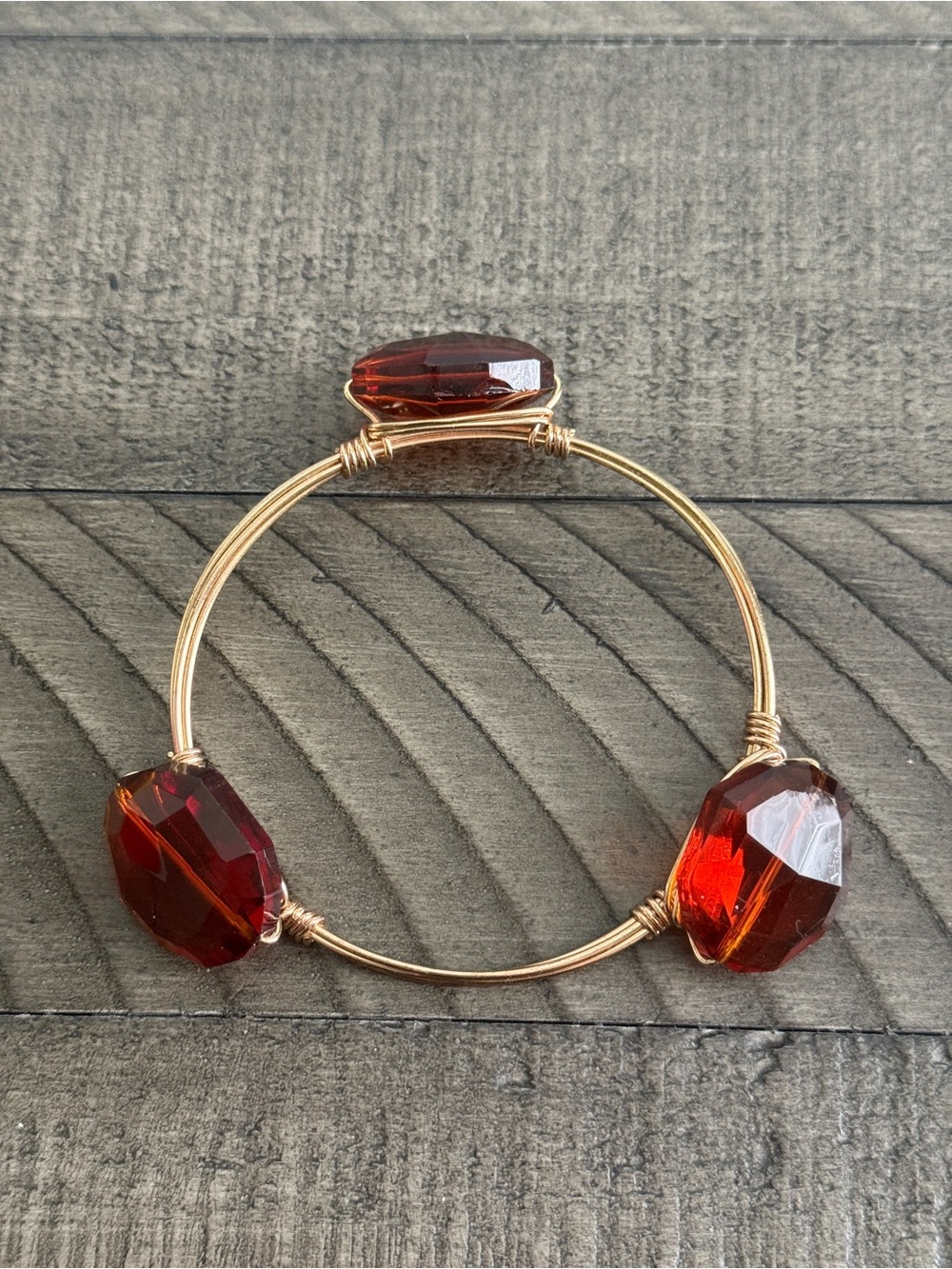 Wire-Wrapped Crystal Bangle Bracelet Gold Tone Metal Base W/ Translucent Stones